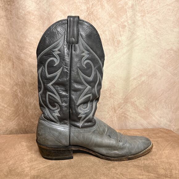 Vintage 90s Abilene Gray Leather Embroidered Western Boots Pointed Toe Cowboy main image 8